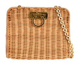 Gancini Shoulder Bag, Rattan, Beige, DO-216175, 2*